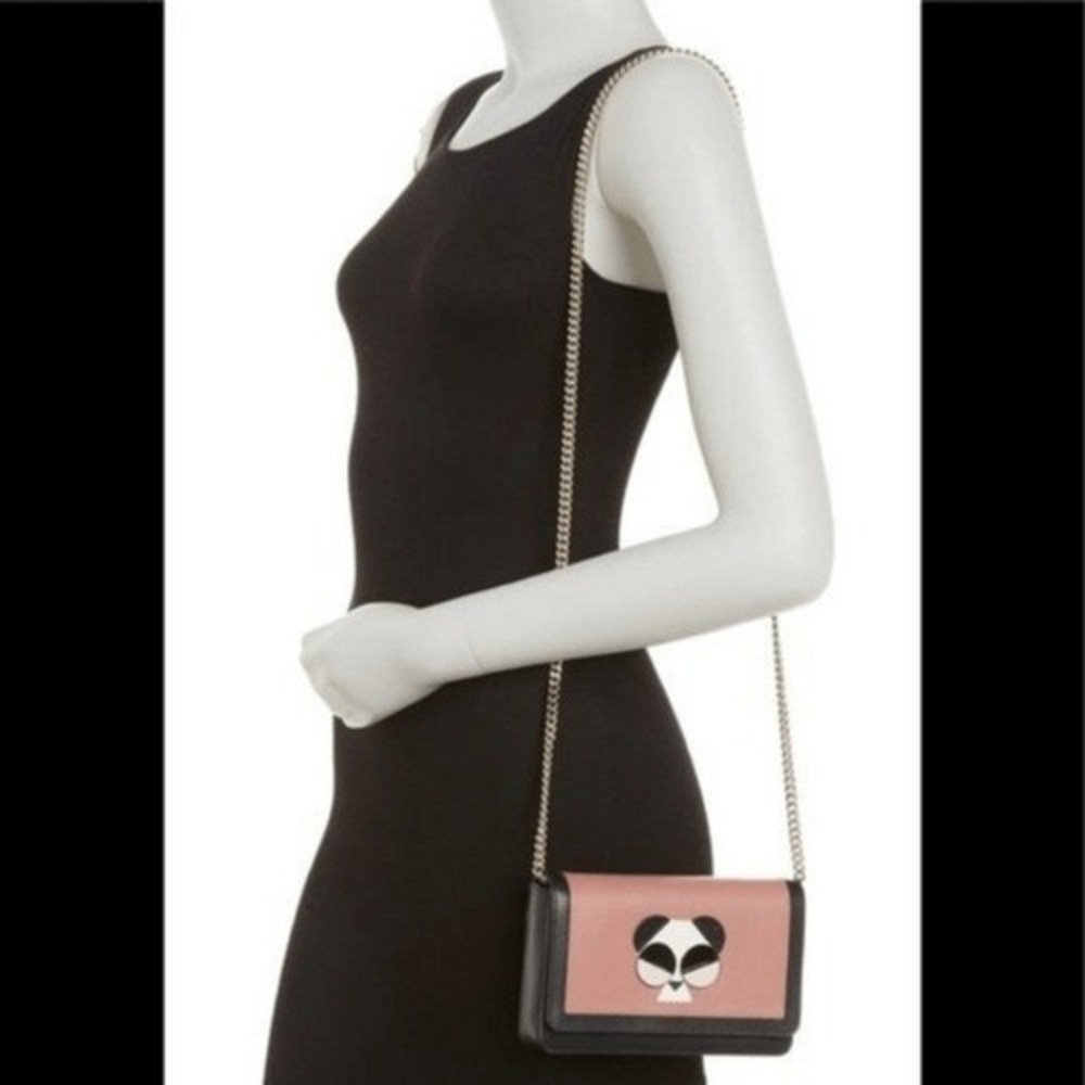 Kate Spade Gentle Panda Crossbody‎ Leather Wallet Bag, Pink/Black, NWT - Picture 5 of 16